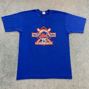 VINTAGE New York Mets 1986 25th Anniversary Shirt Large MLB Baseball VTG STAINED